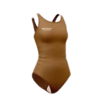 Women's Athletic Racerback Solid Brown One-Piece Swimsuit