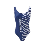 Women's Asymmetric Zebra Striped Royal Blue One-Piece Athletic Swimsuit
