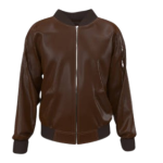 Classic Brown Leather Bomber Jacket with Utility Sleeve Pocket