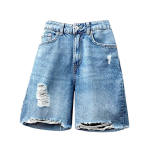 Distressed High-Waisted Light Wash Denim Bermuda Casual Short