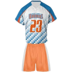 Custom Sublimated Blue and Orange Patterned Athletic Lacrosse Uniform Set