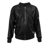 Classic Black Leather Bomber Jacket with Zipper Detail