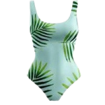 Women's Tropical Palm Leaf Print One-Piece Athletic Swimsuit